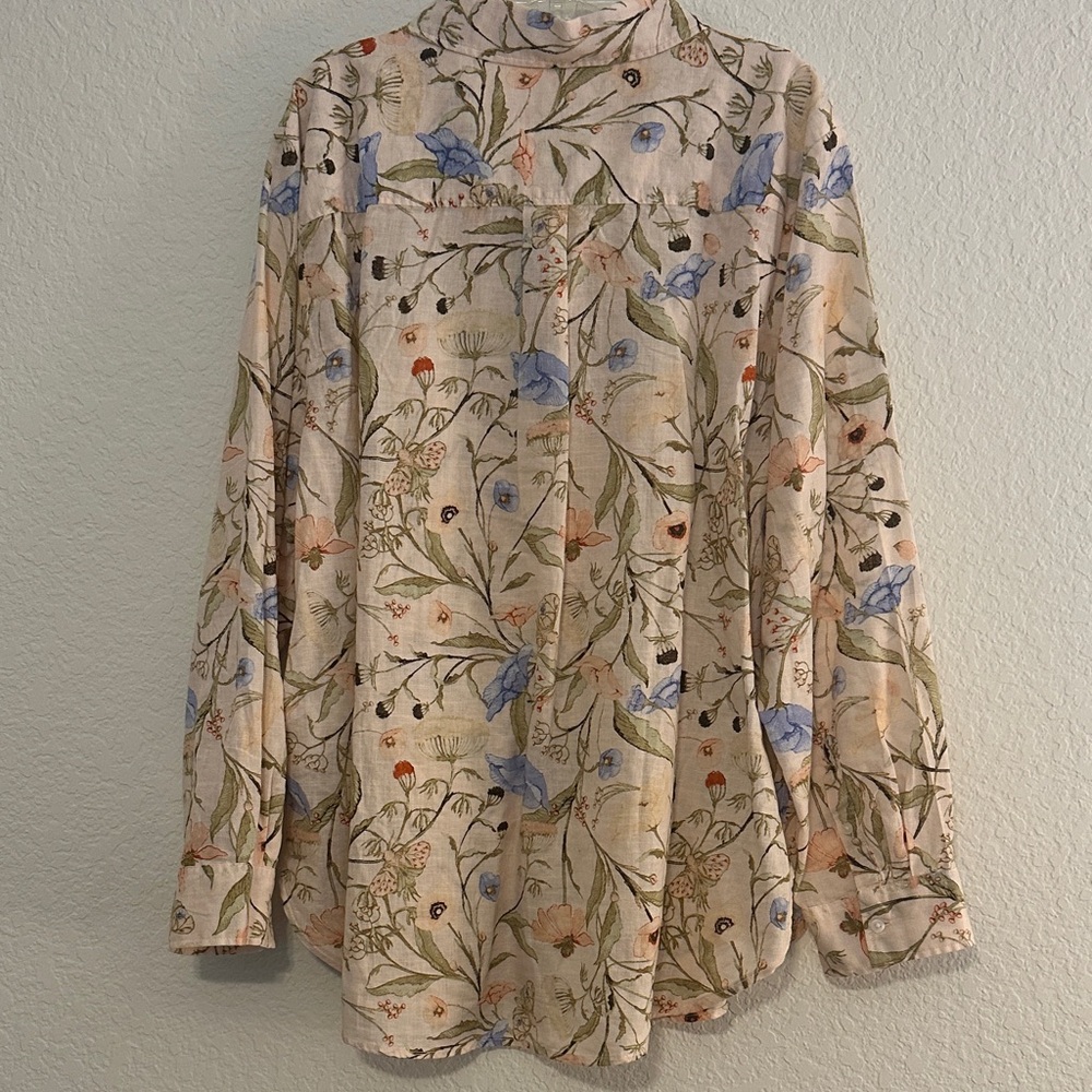 H&M Blush Floral Button-Up Shirt with Blue & Green Accents - Picture 2 of 3